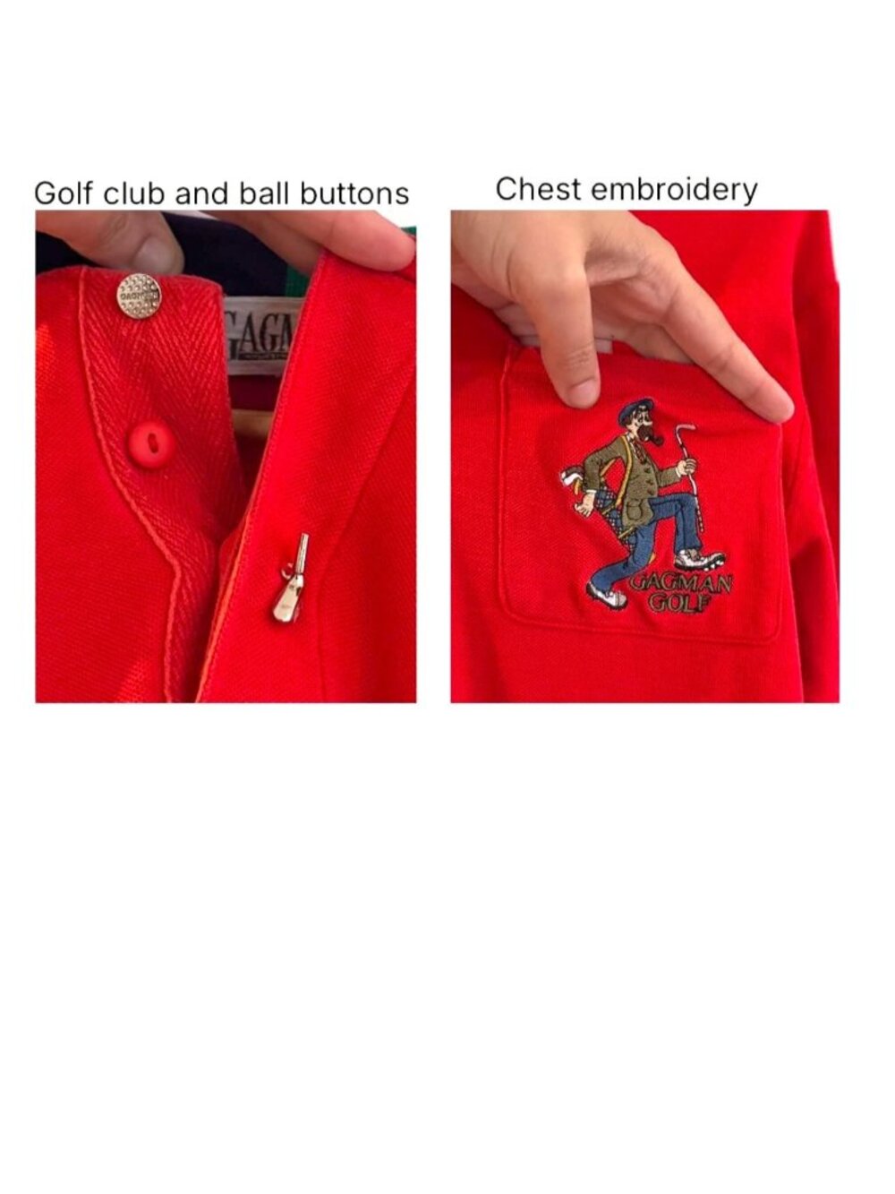 90s vintage Made in Japan red colorblock novelty golf collared cotton shirt - Picture 8 of 9